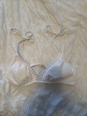 Xhilaration White Dotted Triangle Swim Bra with Tie Straps